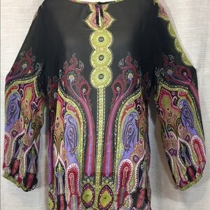 Chico’s Paisley Mandala Boho L/S Blouse sz 12-14